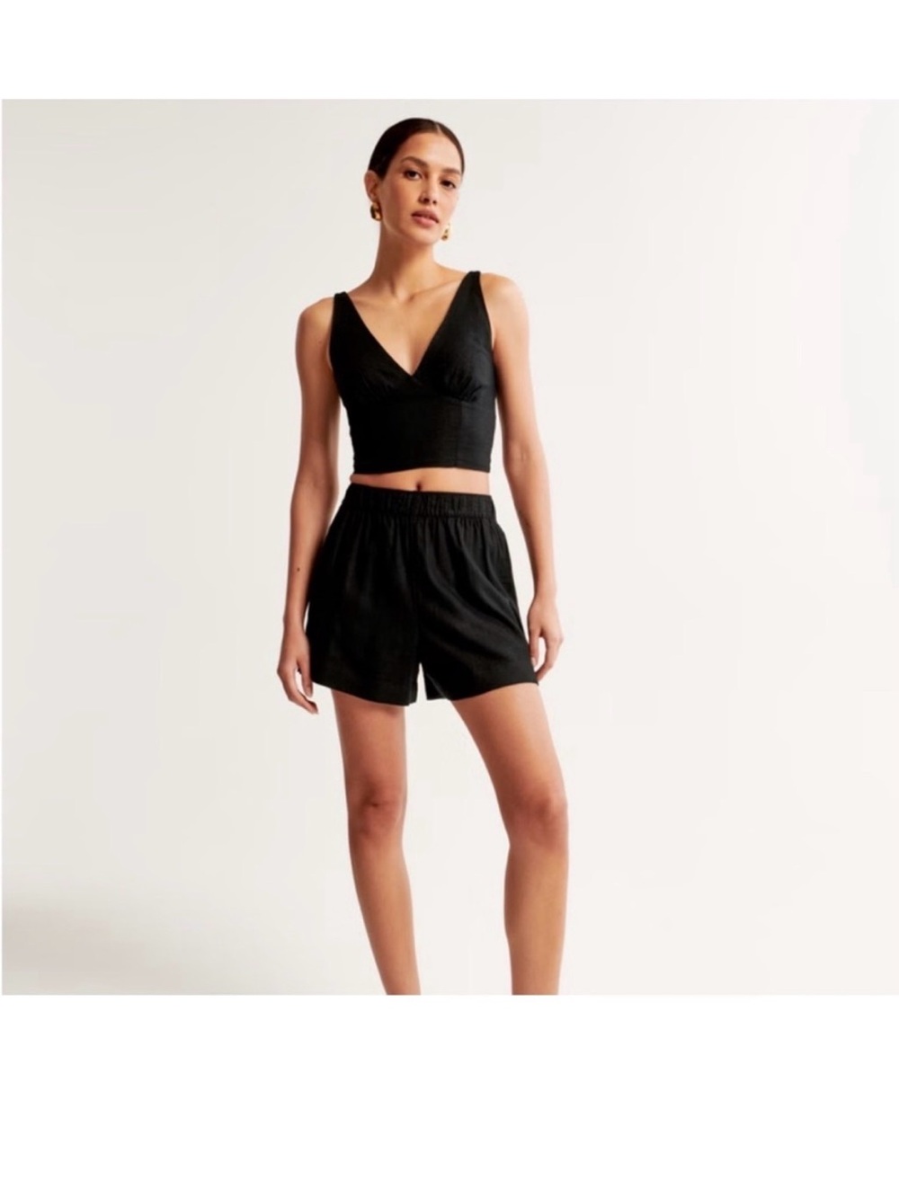 Abercrombie & Fitch linen blend Black Elastic-Waist Shorts